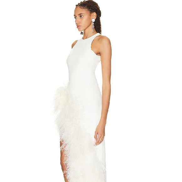 Feather Asymmetric Hem Open Leg Midi Dress - Picture 3 of 9